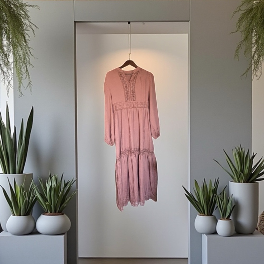 Women’s boho Mauve Long Sleeve Dress size large